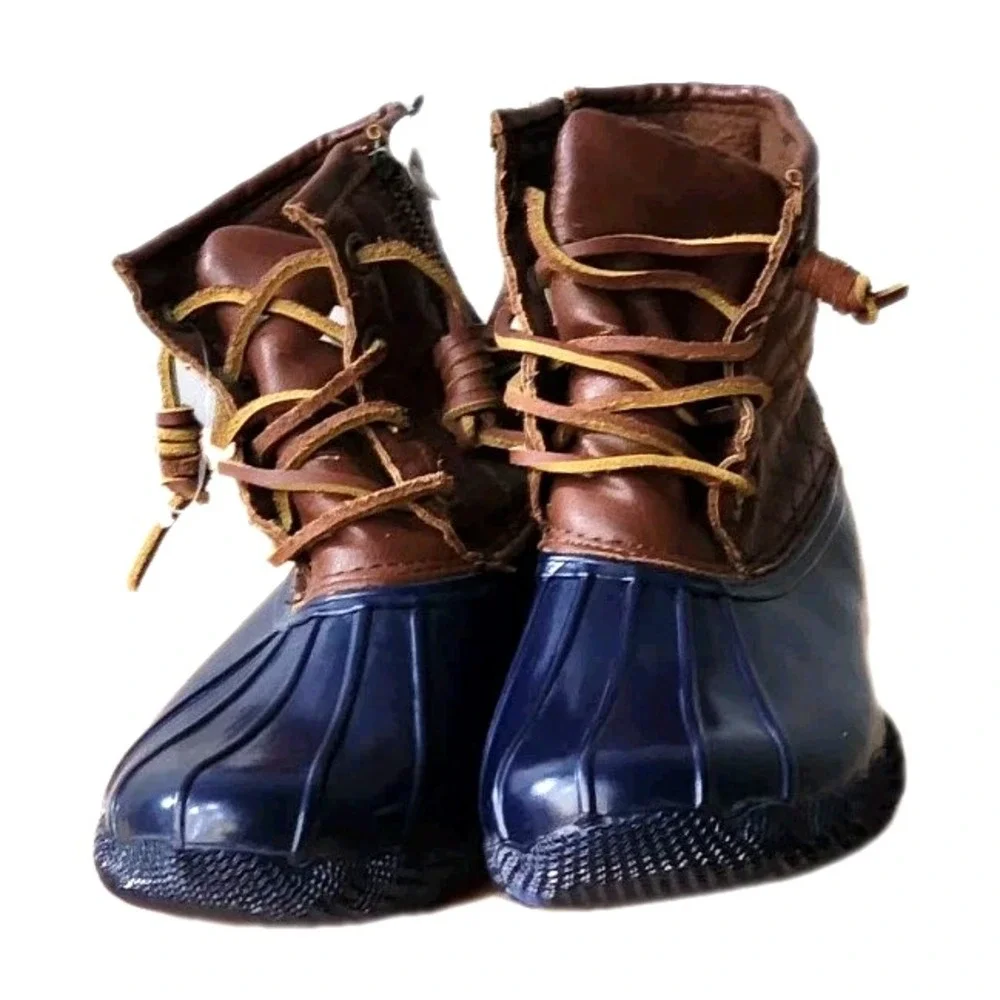 Steve‎ Madden Blue/Brown Rain/Duck Boots Quilted Fleece Lined Women's Size 6